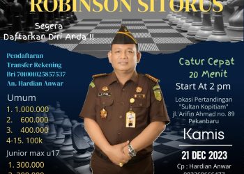 Dr. Robinson Sitorus Taja Turnamen Catur Akhir Tahun 2023 di Pekanbaru