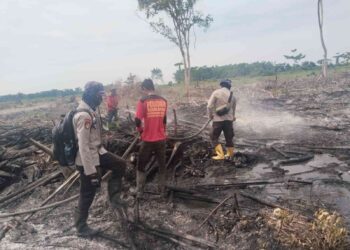 Penghulu Rapika bersama Polsek Sinaboi Berhasil Padamkan Karhutla